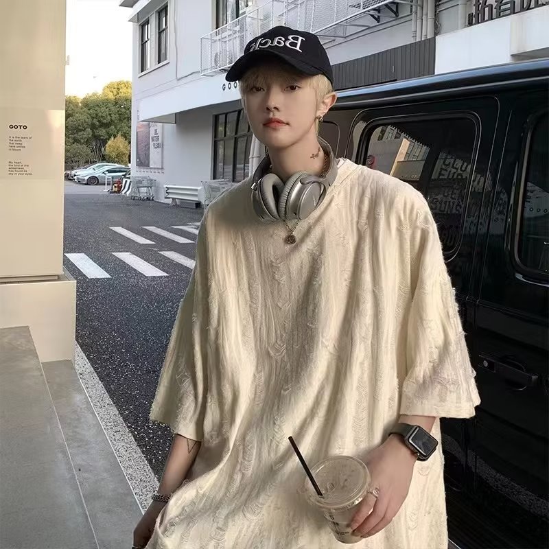 Áo Thun Ngắn Tay Cổ Tròn Dáng Rộng Thời Trang Mùa Hè Phong Cách Retro Dành Cho Nam