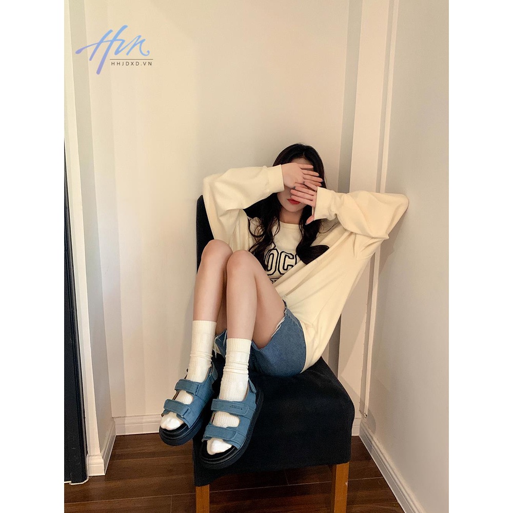 Sandal Denim Quai Dán Dày Dặn Phong Cách Thời Trang Roman 2023 Mới