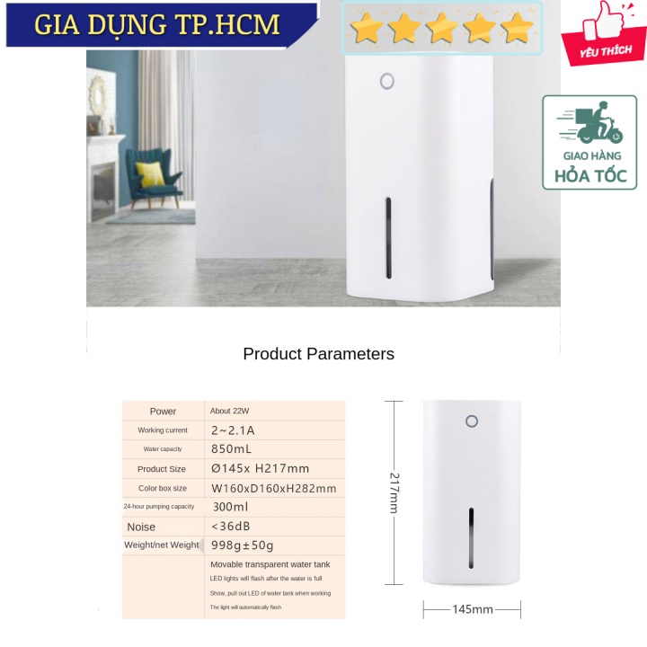 Máy hút ẩm Mini Dehumidifier Air Dryer DH100 22W 850ML Water Tank for Home | BigBuy360 - bigbuy360.vn