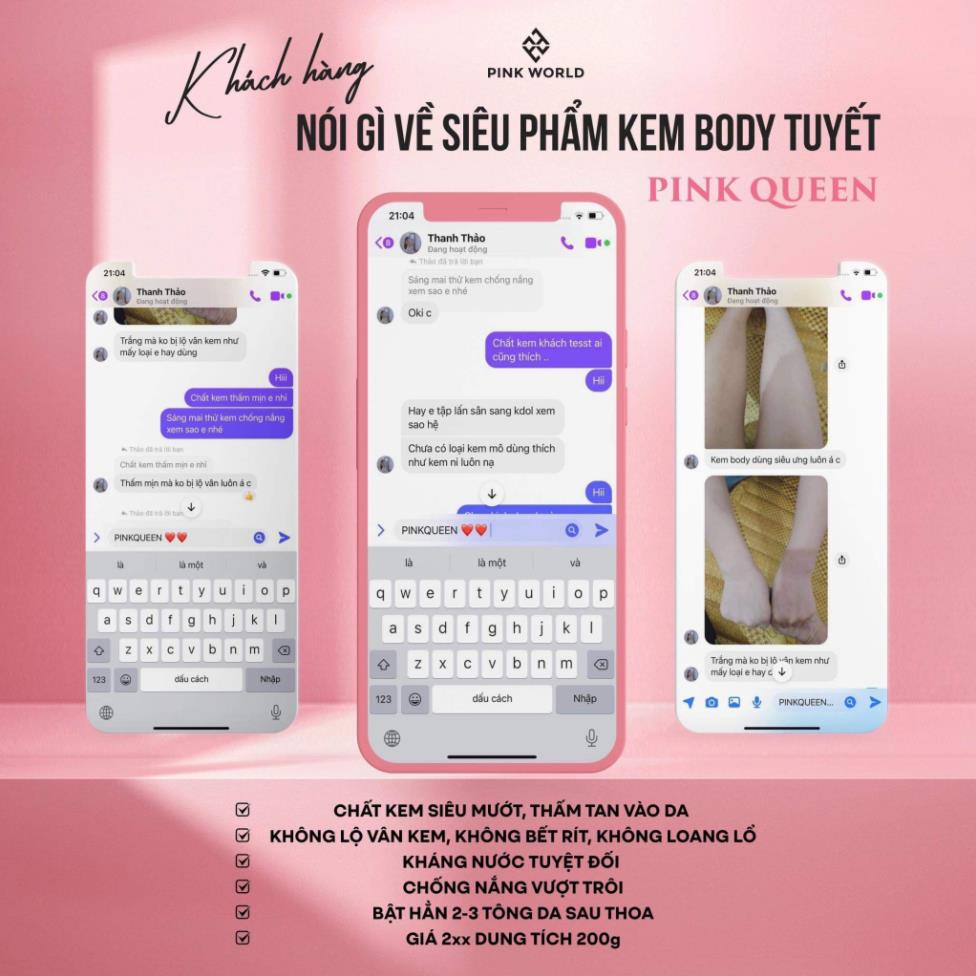 Kem body, kem dưỡng trắng da pink queen dưỡng ẩm bật tông nhanh