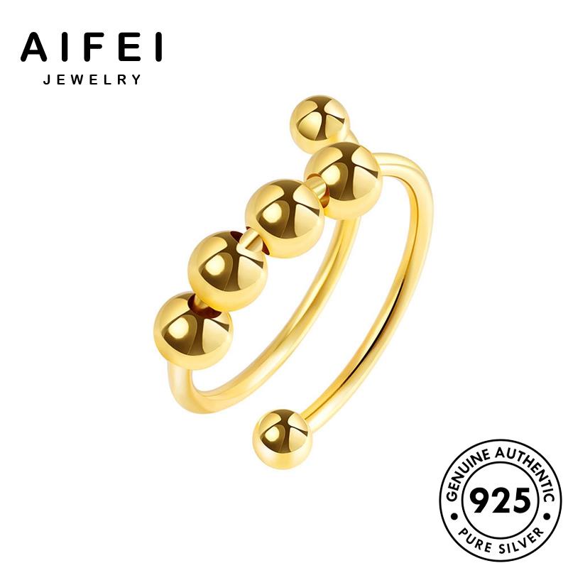 AIFEI JEWELRY nguyên sức nữ thật hàn bản hạt tròn nhẫn kim moissanite trang quốc đơn vàng giản thời phụ 925 bạc cương kiện R368