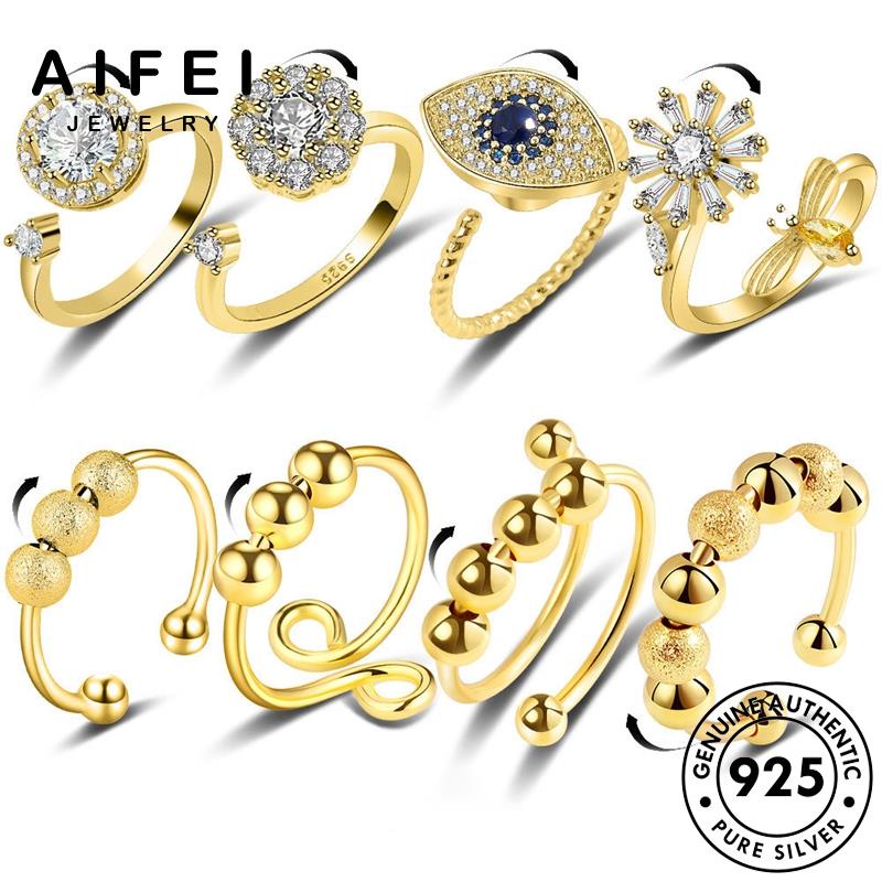 AIFEI JEWELRY nguyên sức nữ thật hàn bản hạt tròn nhẫn kim moissanite trang quốc đơn vàng giản thời phụ 925 bạc cương kiện R368