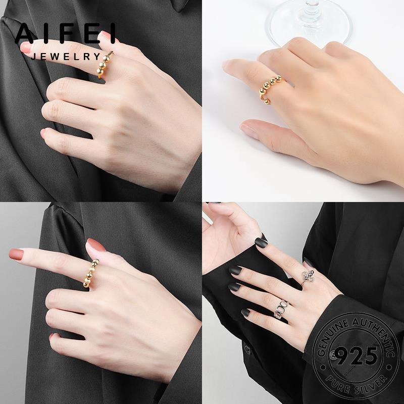 AIFEI JEWELRY nguyên sức nữ thật hàn bản hạt tròn nhẫn kim moissanite trang quốc đơn vàng giản thời phụ 925 bạc cương kiện R368