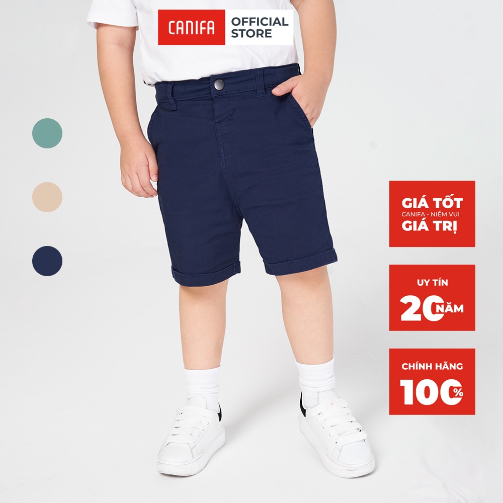 Quần short bé trai CANIFA dáng lửng kiểu thể thao khỏe khoẳn màu đen xanh be gập gấu - 2BS21S012