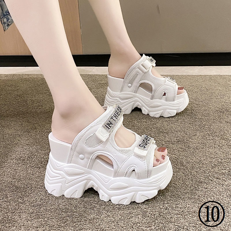 Dép Quai Ngang Đế Xuồng Dày 10cm Đính Đá Phong Cách Thể Thao Thời Trang Mùa Hè Mới Cho Nữ