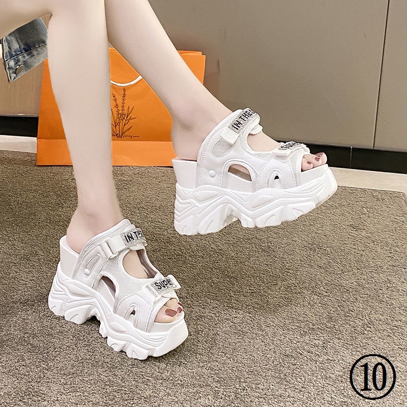 Dép Quai Ngang Đế Xuồng Dày 10cm Đính Đá Phong Cách Thể Thao Thời Trang Mùa Hè Mới Cho Nữ