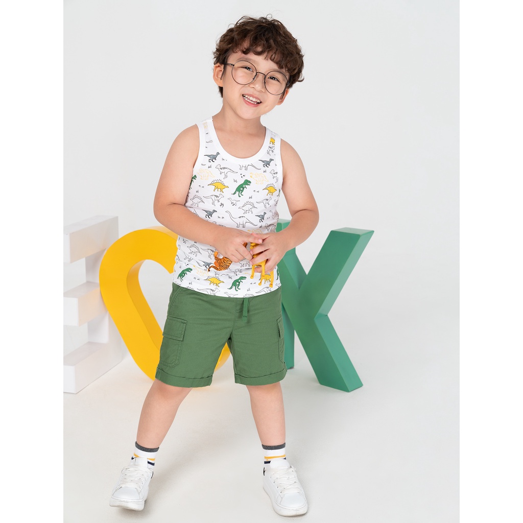 Quần short bé trai CANIFA cotton 100% dáng lửng khaki túi ốp thời trang màu đen xanh - 2BS21S010