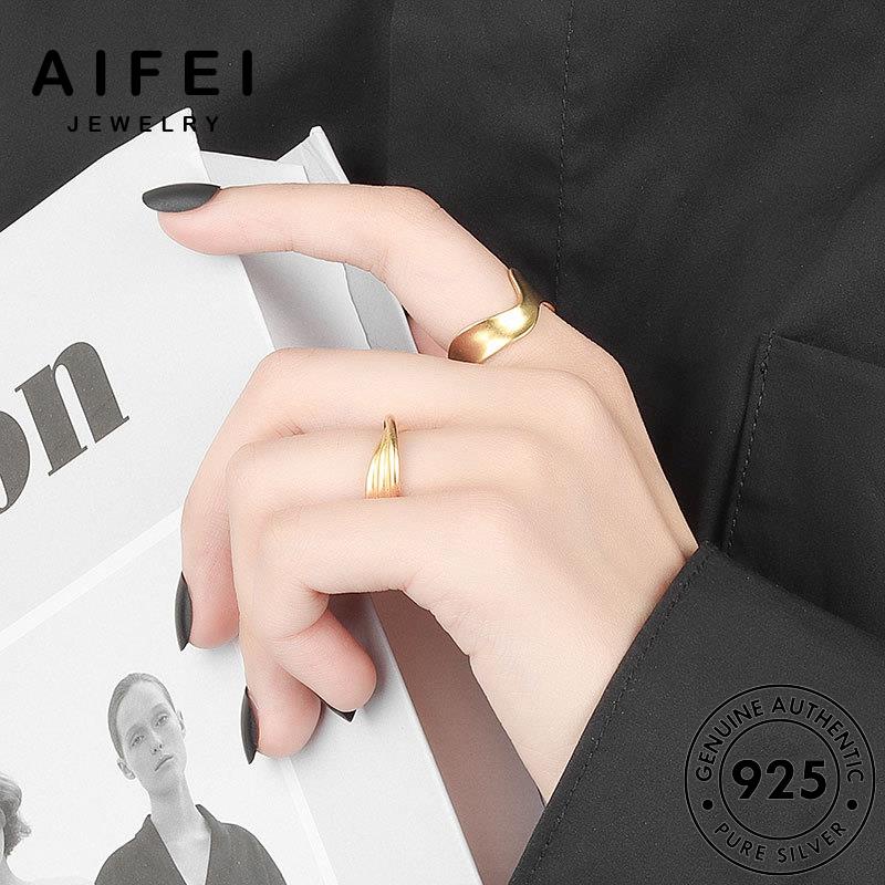 AIFEI JEWELRY thật quốc nữ bản giản sức bạc sóng 925 hàn vàng nguyên nhẫn thời kiện phụ đơn trang R653