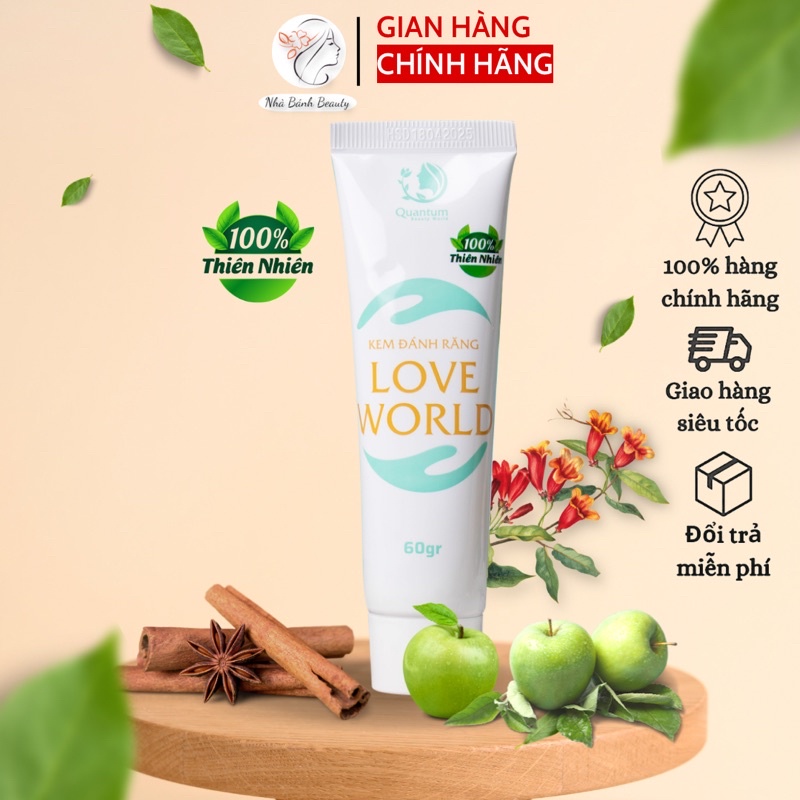 Kem Đánh Răng Love World (Làm Trắng Răng Tự Nhiên, Giảm Hôi Miệng, Ê Buốt Răng, Sạch Mảng Bám, Cao Răng, Vôi Răng 60gr)