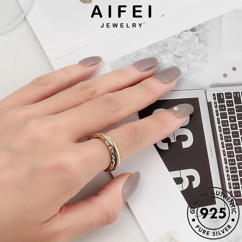 AIFEI JEWELRY 925 quốc vàng nhẫn không hàn đều sức nguyên xen kiện trang đan bạc bản thật nữ phụ thời R1056