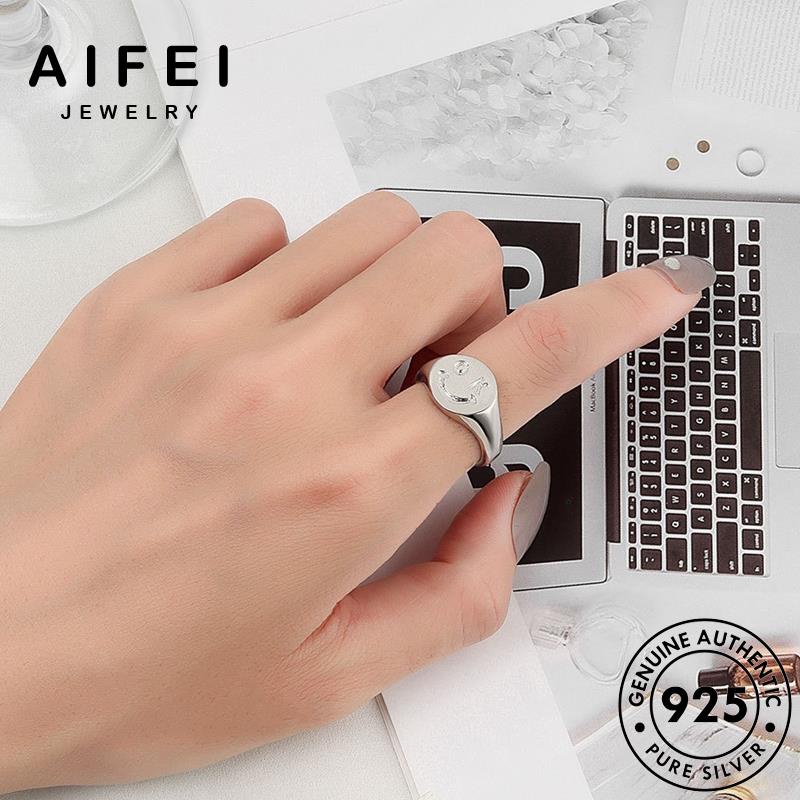 AIFEI JEWELRY kiện quốc khuôn cười nguyên cá thật bạc trang nhân bản vàng mặt nhẫn 925 phụ sức nữ hàn thời R1065