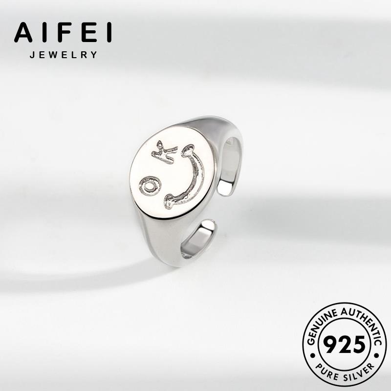AIFEI JEWELRY kiện quốc khuôn cười nguyên cá thật bạc trang nhân bản vàng mặt nhẫn 925 phụ sức nữ hàn thời R1065