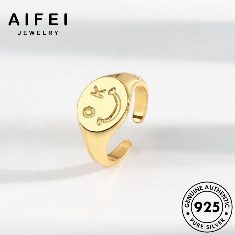 AIFEI JEWELRY kiện quốc khuôn cười nguyên cá thật bạc trang nhân bản vàng mặt nhẫn 925 phụ sức nữ hàn thời R1065