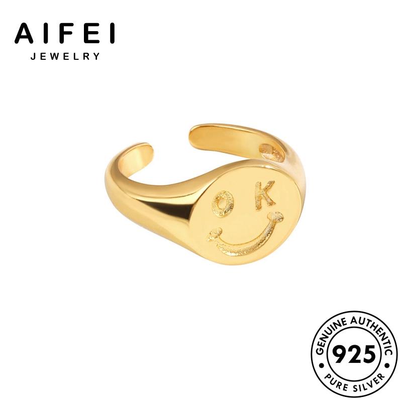 AIFEI JEWELRY kiện quốc khuôn cười nguyên cá thật bạc trang nhân bản vàng mặt nhẫn 925 phụ sức nữ hàn thời R1065