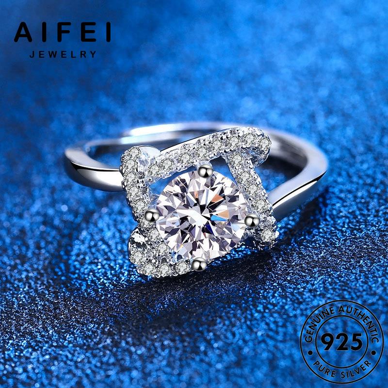 AIFEI JEWELRY đơn giản kiện sức trang bốn nguyên hàn phụ kim bản cỏ nhẫn quốc bạc lá cương thật nữ 925 moissanite thời R1125