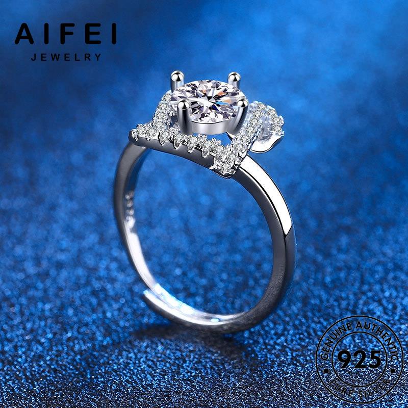 AIFEI JEWELRY đơn giản kiện sức trang bốn nguyên hàn phụ kim bản cỏ nhẫn quốc bạc lá cương thật nữ 925 moissanite thời R1125