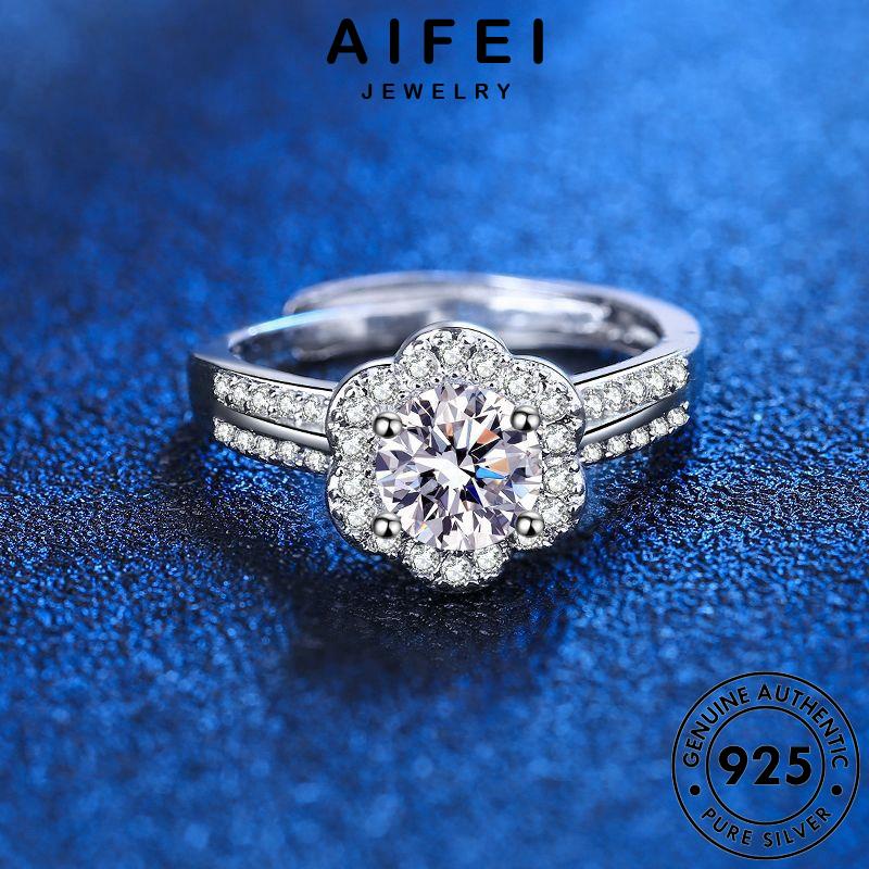AIFEI JEWELRY nữ bông những sức trang bản nhẫn bạc hoa thật hàn 925 kiện phụ moissanite thời cương quốc kim nguyên R1171