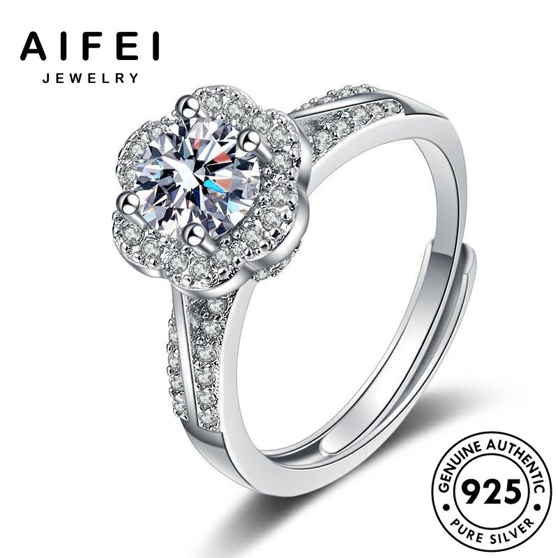AIFEI JEWELRY nữ bông những sức trang bản nhẫn bạc hoa thật hàn 925 kiện phụ moissanite thời cương quốc kim nguyên R1171