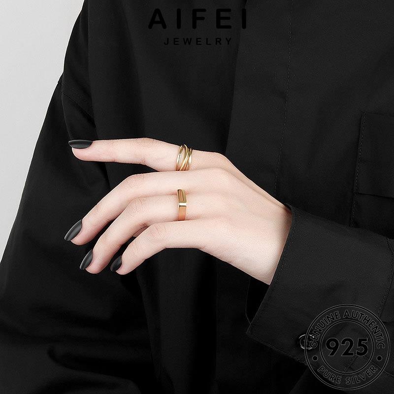 AIFEI JEWELRY thời hàn trang vàng phụ 925 bạc bản nữ thật cá nhẫn sức vuông kiện nguyên tính quốc R1215