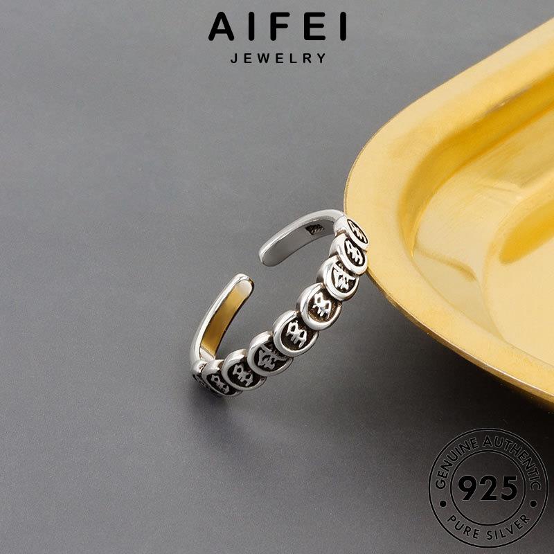 AIFEI JEWELRY thật 925 cổ thời phụ kiện nhẫn nguyên bạc nữ bản trang hàn mạt chược quốc điển sức R1228