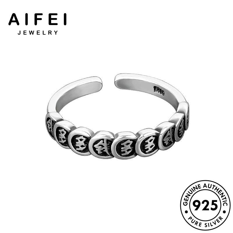 AIFEI JEWELRY thật 925 cổ thời phụ kiện nhẫn nguyên bạc nữ bản trang hàn mạt chược quốc điển sức R1228