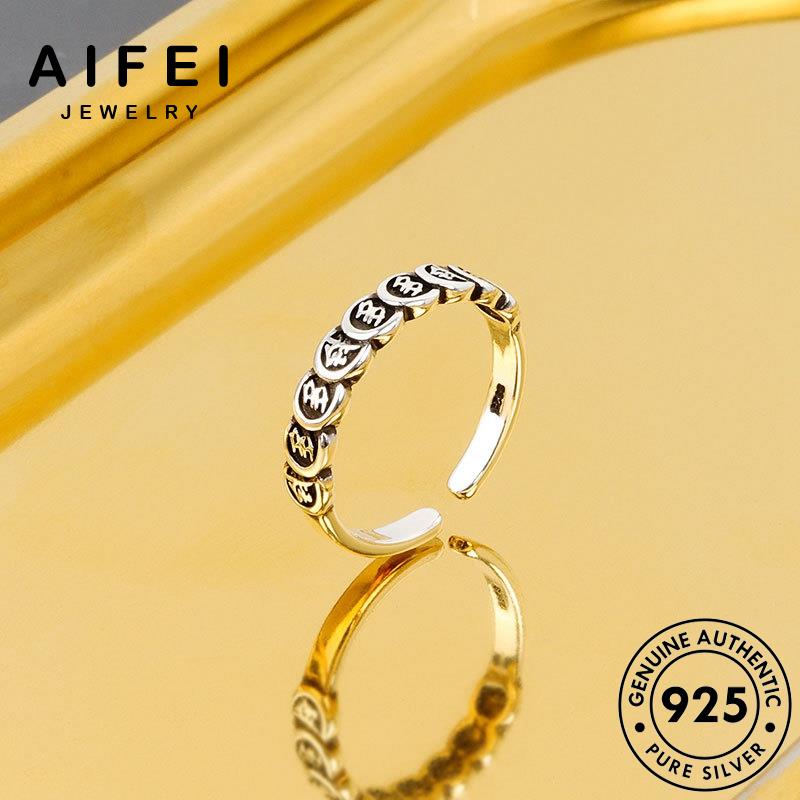AIFEI JEWELRY thật 925 cổ thời phụ kiện nhẫn nguyên bạc nữ bản trang hàn mạt chược quốc điển sức R1228