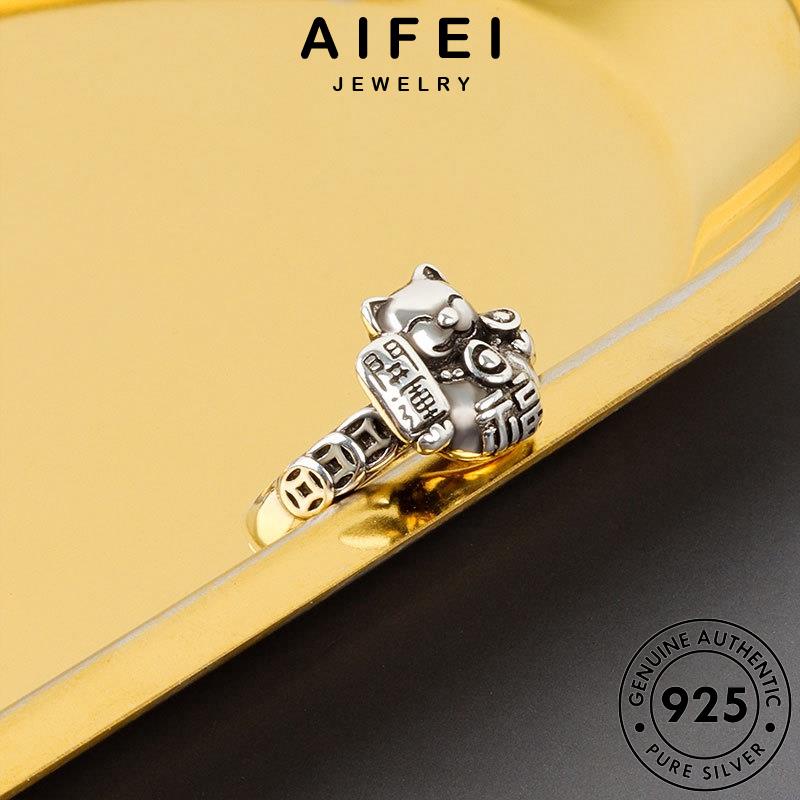 AIFEI JEWELRY sức kiện nguyên bản 925 mèo may bạc nhẫn phụ quốc con mắn thật trang nữ hàn thời R1237