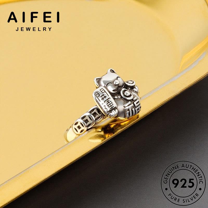 AIFEI JEWELRY sức kiện nguyên bản 925 mèo may bạc nhẫn phụ quốc con mắn thật trang nữ hàn thời R1237