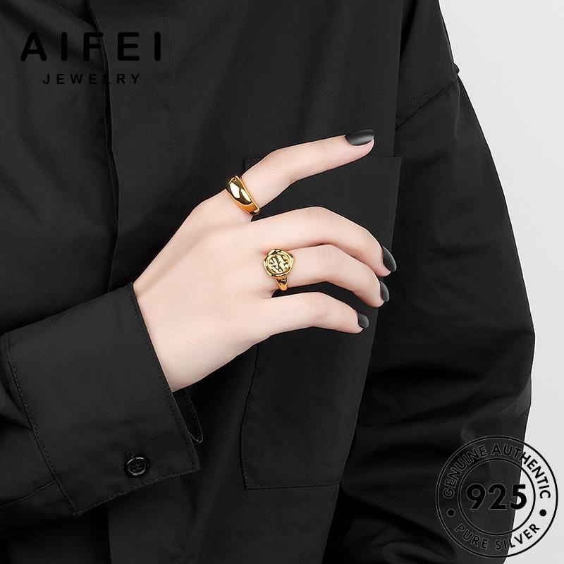 AIFEI JEWELRY kiện bản bóng giản thời vàng sức thật đơn bạc nguyên phụ và nữ nhẫn trang quốc 925 hàn R1253