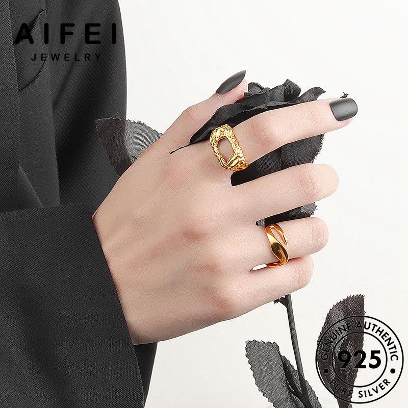 AIFEI JEWELRY hàn rỗng bản 925 ra bạc vàng phụ nữ sức nguyên thật trang thời quốc kiện nhẫn R1283