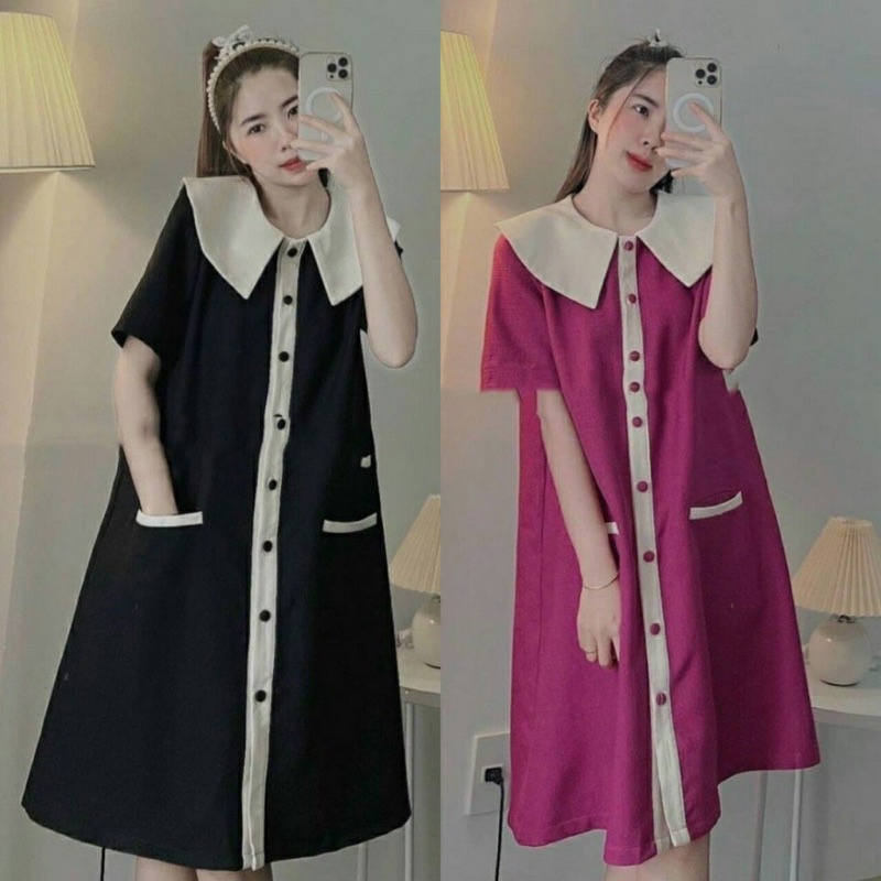 Váy bầu cộc tay công sở có 2 túi
