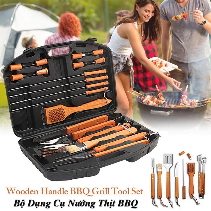 Bộ Dụng Cụ Nướng Thịt BBQ ToolBox 19 Món Korean Style dễ phối đồ đặc biệt là tiệc buffet
