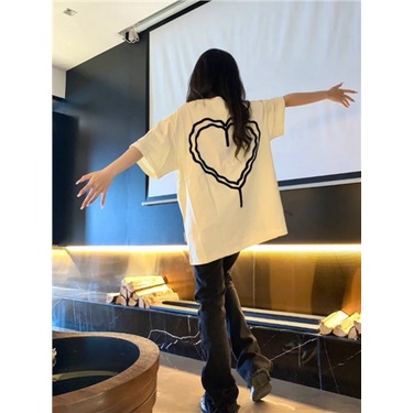 Jiashucheng Áo Thun Ngắn Tay Dáng Rộng Dài Vừa Phải In Chữ Phong Cách Hàn Quốc Thời Trang Mùa Hè Mới @ -