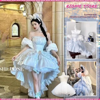 Đầm Xòe Tay Phồng Đính Nơ Phong Cách vintage Thanh Lịch Cho Nữ