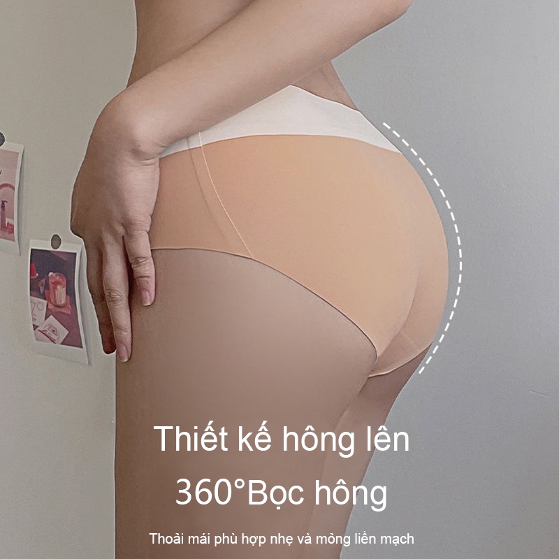 Quần Lót Lụa Lạnh Không Đường May Lưng Vừa Màu Sắc Tương Phản Kháng Khuẩn