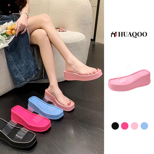 Huaqoo Dép bánh mì guốc dép giày nữ Màu Sắc Đơn Giản Thoải Mái Cao Gót Chống Trơn Trượt Thoáng Khí HDLX050803
