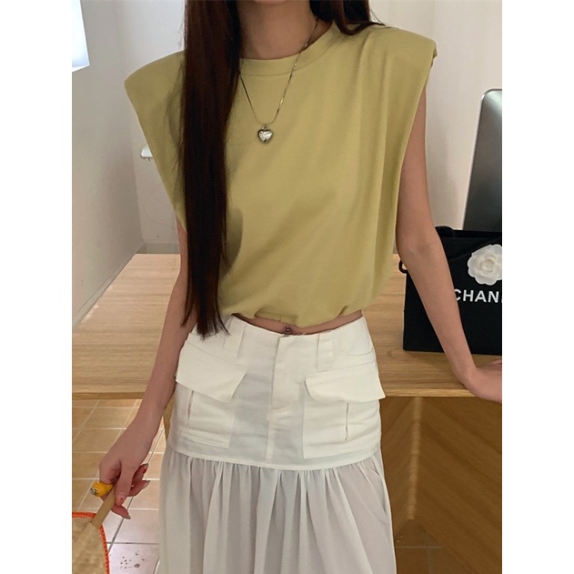 Jiashucheng Áo Sát Nách Dáng Rộng Màu Trắng Thời Trang Mùa Hè