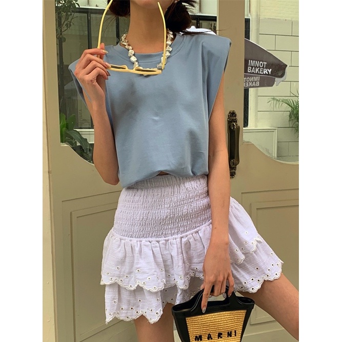 Jiashucheng Áo Sát Nách Dáng Rộng Màu Trắng Thời Trang Mùa Hè