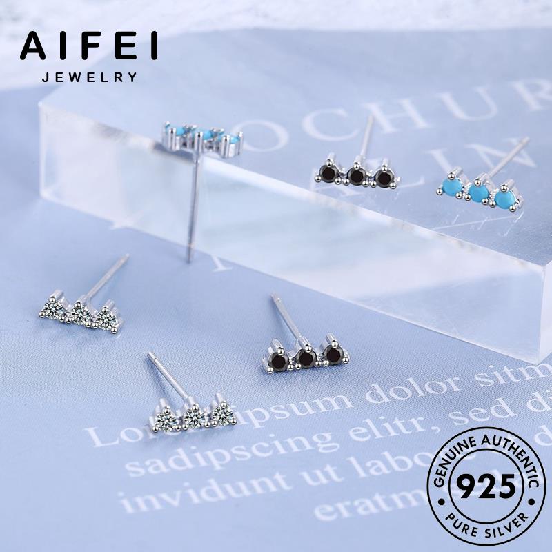AIFEI JEWELRY bản vành tua thời bông kiện 925 nữ sức hàn bạc quốc aquamarine tròn tai nguyên xỏ tròn Thời thật trang phụ khuyên E684