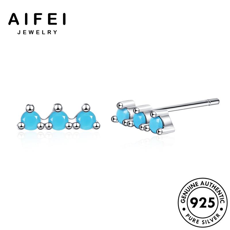 AIFEI JEWELRY bản vành tua thời bông kiện 925 nữ sức hàn bạc quốc aquamarine tròn tai nguyên xỏ tròn Thời thật trang phụ khuyên E684