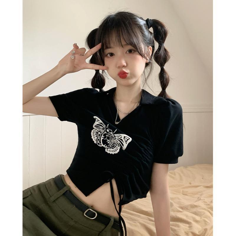 Áo Thun Ngắn Tay Phối Dây Rút Thời Trang Nữ Tính