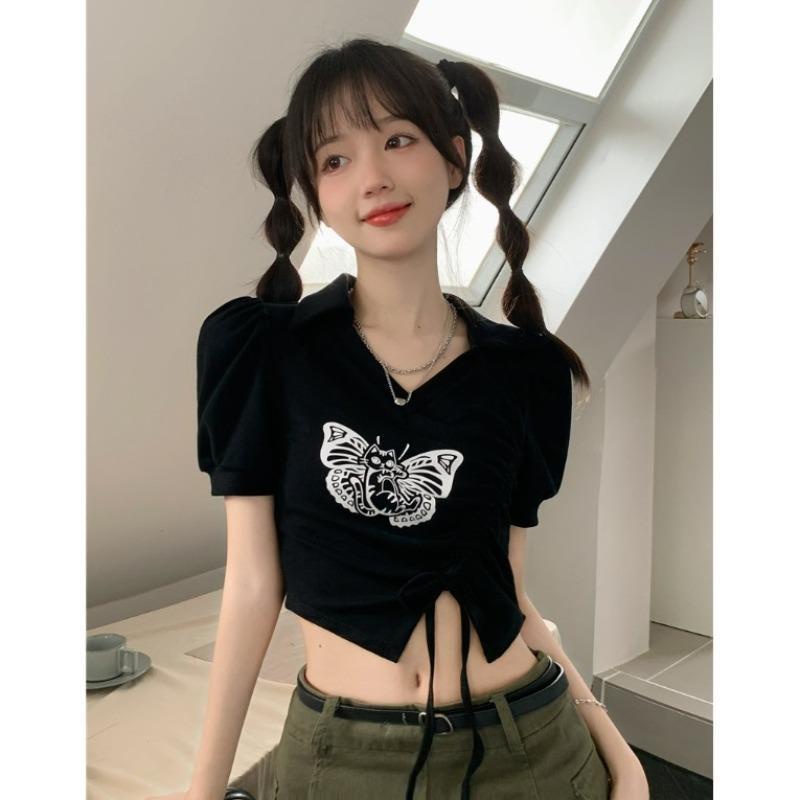 Áo Thun Ngắn Tay Phối Dây Rút Thời Trang Nữ Tính