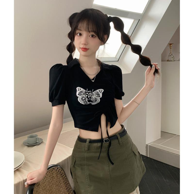 Áo Thun Ngắn Tay Phối Dây Rút Thời Trang Nữ Tính