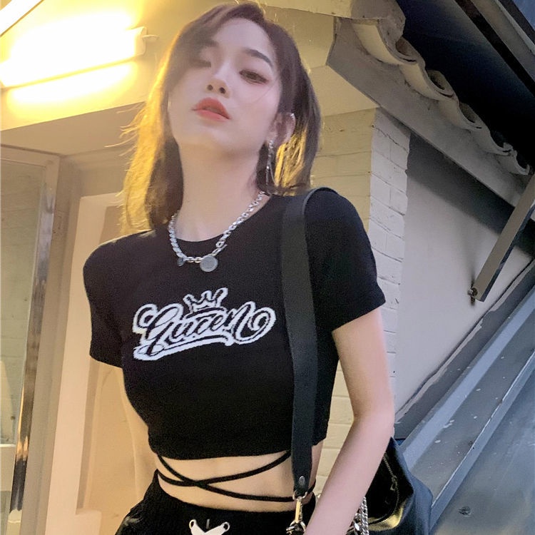 Jiashucheng Áo Thun Nữ Ngắn Tay In Chữ Phong Cách Mới