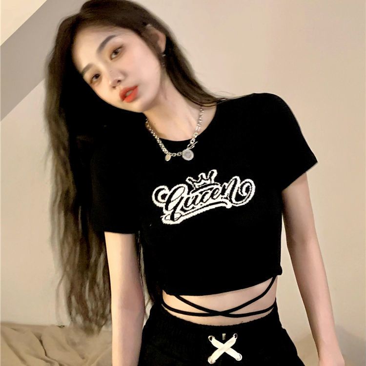 Jiashucheng Áo Thun Nữ Ngắn Tay In Chữ Phong Cách Mới