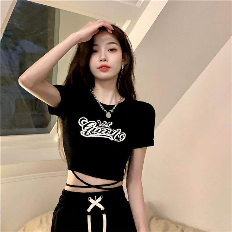 Jiashucheng Áo Thun Nữ Ngắn Tay In Chữ Phong Cách Mới