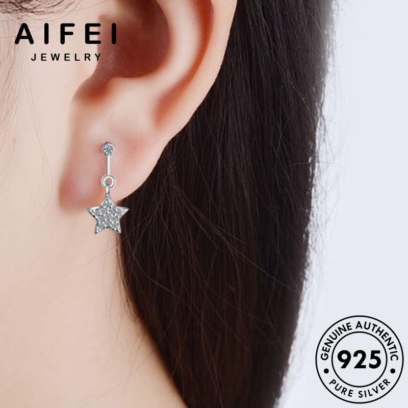 AIFEI JEWELRY tròn kiện sức vàng thời bản trang xỏ sao bạc khuyên tai phụ cánh moissanite thật Thời nguyên nữ 925 kim ngôi năm vành bông quốc hàn tua cương E885