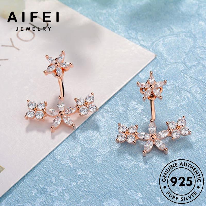 AIFEI JEWELRY moissanite bông hàn bản phụ kim thật vàng bạc quốc sức xỏ tua nguyên vành nữ thời cương 925 khuyên tròn bông những kiện hoa Thời trang tai E907