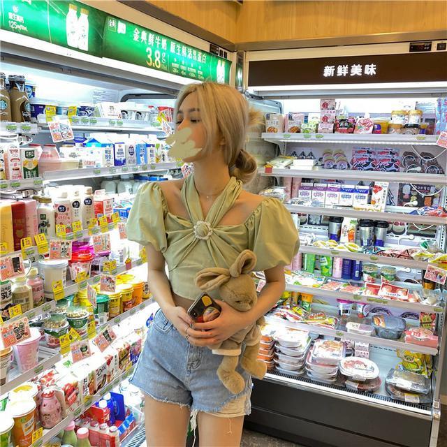 Jiashucheng Áo Ngắn Tay Phồng Trễ Vai Thời Trang Mùa Hè Cho Nữ