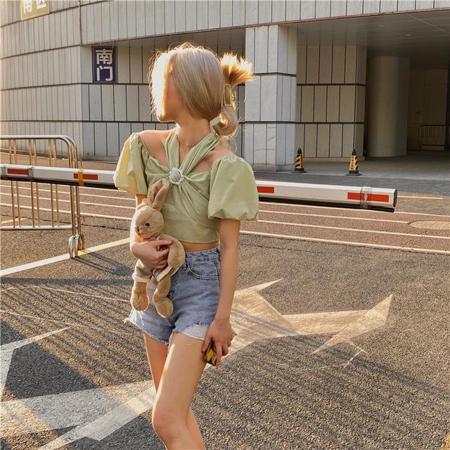 Jiashucheng Áo Ngắn Tay Phồng Trễ Vai Thời Trang Mùa Hè Cho Nữ